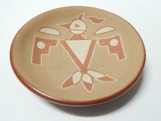 Antique Vintage San Juan Pueblo Indian Pot Pottery Plate Carved Thunderbird Dsgn