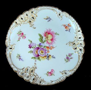 Antique Hand Painted Flowers Reticulated Nymphenburg Porcelain Cabinet Plate