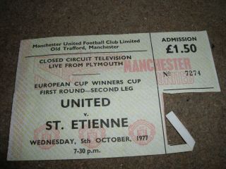 Vintage Match Ticket European Cup Winners Cup Manchester United St Etienne Cctv