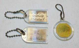 Vintage Set Of 3 Advertising Keychains Flicker Action Master Card Insurance