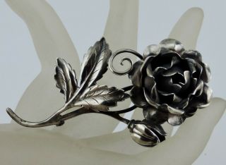 Antique Detailed Brooch/pin Sterling Silver Flower Rose Or Peony