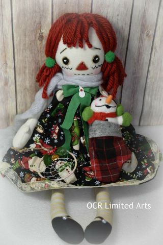 Primitive Folk Art Raggedy Ann Doll/ Christmas/handmade/holiday Home Decor/tall
