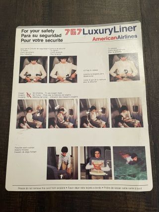 American Airlines 767 Luxury Liner Safety Card