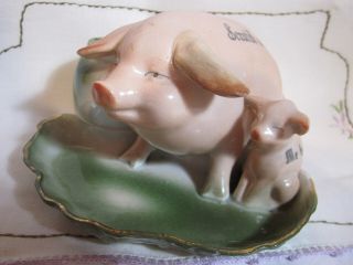 Antique German Pink Pig Porcelain Fairing Souvenir Figurine Matchholder Striker