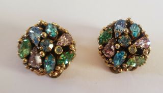 Vintage Barclay Gold Tone Blue Marquise,  Round Rhinestone Earrings