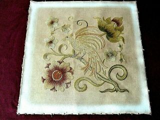 Antique 19th Century Hand Embroidered Crewel Work Tapestry.