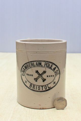 Vintage C1900s Chamberlain Pole & Co Bristol Pictorial Stoneware Salt Pot Or Jar
