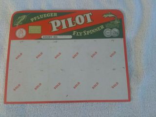 Vintage Near - Dealer Display Card For Pflueger Pilot Fly Spinners
