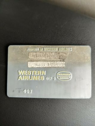 Vintage Western Airlines Metal Ticket Validation Plate,  Travel,  Airline