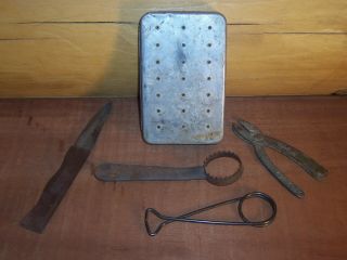 Vintage Antique Perrine Aluminum Fly Fishing Box,  Medco Plyers,  Scaler,  Stringer