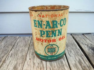 Vintage 1 Quart En - Ar - Co Penn Motor Oil Can Empty Metal Nr Man Cave