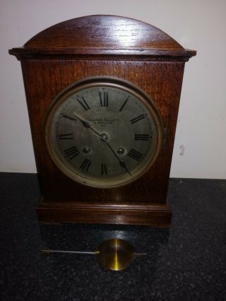 Antique Mantle Clock In Oak Case,  Camerer Cuss & Co.  For Restoration.