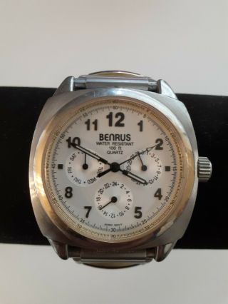 Benrus Vintage Day Date Quartz Water Resistant Wrist Watch