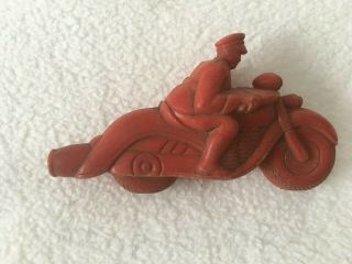 Vintage 3 1/2 " Long Plastic Auburn Motorcycle With Policeman Driving Whistle?