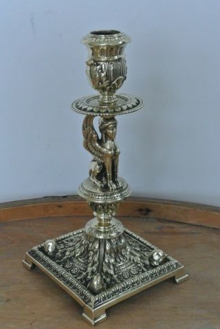Fine Antique French 19th Century Brass Sphinx Candlestick 9.  75 Inch High