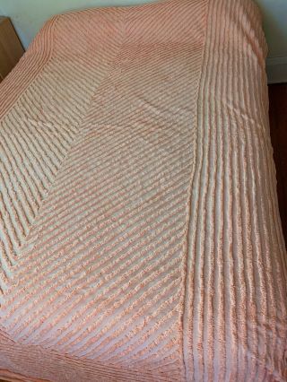 Vintage Pink Cotton Chenille Bedspread 75x107 Estate find CUTTER 2