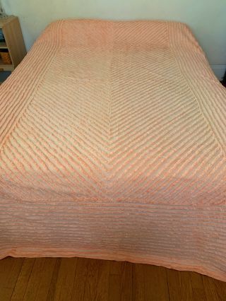 Vintage Pink Cotton Chenille Bedspread 75x107 Estate find CUTTER 3