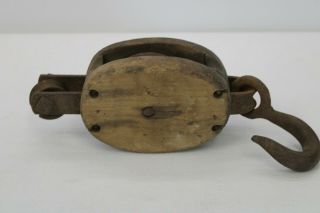Vintage Wood and Iron Barn Pulley 13 
