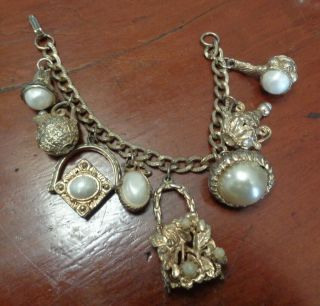 Vintage Chunky White And Gold Charm Bracelet