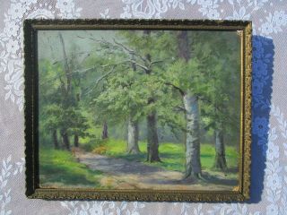 Antique Indiana Landscape Oil On Board Painting By Lydia Hankemeier