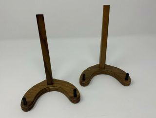 Vintage Bard’s Wood Walnut 6 " Plate Stands Set Of 2