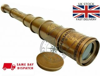 Marine Telescope Nautical Antique Solid Brass Pirate Spyglass 20 " With Woodenbox