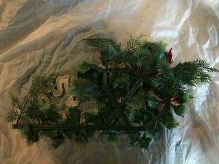 Vintage Plastic Merry Christmas Sign Gold Glitter Three Red Poinsettia Holly EX 2