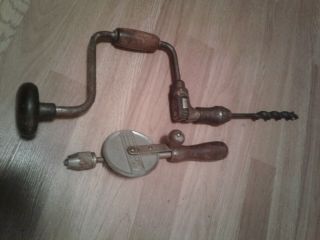 Vintage Miller Falls Ratcheting Hand Drill W/ Auger & Oxwall Egg Beater
