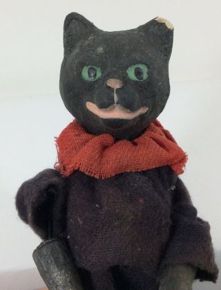 Vintage Primitive Folk Art Antique Halloween Decor Black Cat Papier - Mâché?