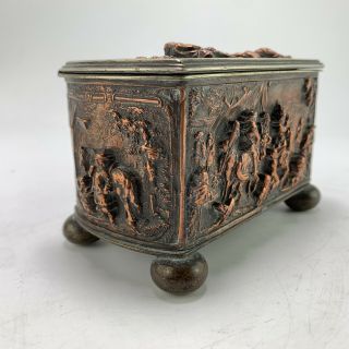 Antique French Copper High Relief Figural Scene Panels Jewellery Casket Box
