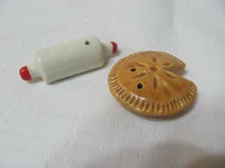 Vintage Arcadia Minature Salt And Pepper Shakers,  The Pie And The Rolling Pin