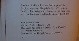 Vintage The Foxfire Book 1 Wigginton tpb 1972 AO - 36 30th printing G, 3