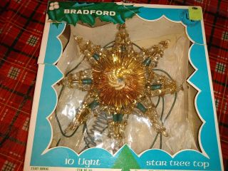 Vintage Bradford Gold Tinsel Plastic Christmas Tree Star Topper Box
