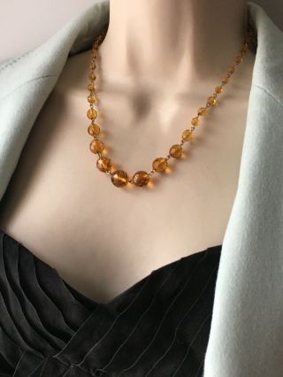 Antique Gablonz Art Deco Czech Amber Crystal Glass Rolled Gold Necklace