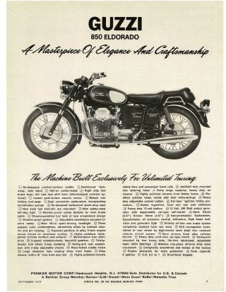 1973 Moto Guzzi 850 Eldorado Motorcycle Vintage Print Ad