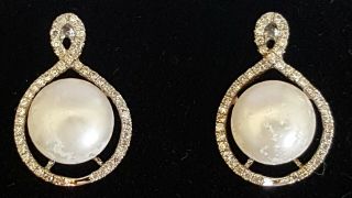 Sterling Silver & Cultured Pearl Vintage Art Deco Antique Earrings