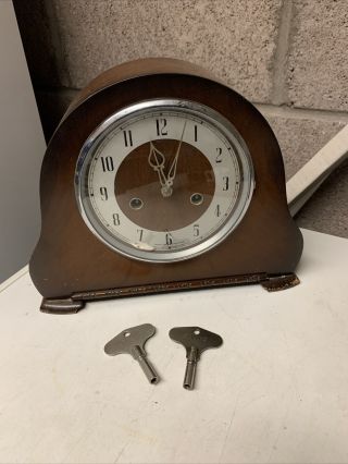 Vintage Smiths Wooden Mantel Clock With Keys Fine