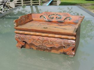 Ancien Petit Coffret De Lettre Chine Lit Opium Antique Chinese Wooden Box Dragon