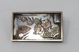 A Antique Victorian Sterling Silver 925 & Gold Bird Floral Brooch 27144 3