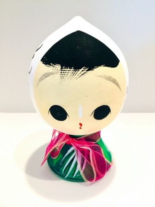 Chunky Japanese Vintage Wood Kokeshi Doll Sweet Girl W/ Real Pink Fabric Bow