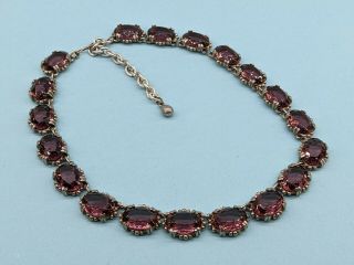 Antique Georgian Style Purple Glass Rivier Cushion Cut Open Back Necklace Gift
