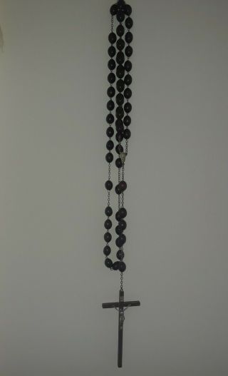 Vintage Large Wall Rosary With Wooden Beads And 7 Inch Crucifix - 56 Inches Long