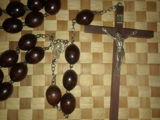 Vintage Large WALL ROSARY With Wooden Beads and 7 inch Crucifix - 56 inches long 2