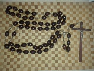 Vintage Large WALL ROSARY With Wooden Beads and 7 inch Crucifix - 56 inches long 3
