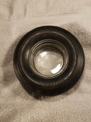 Vintage Firestone Tire Ashtray With Glass Insert Sports Wide Dual