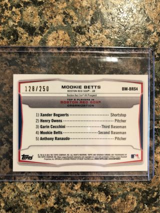 Mookie Betts 2014 Bowman Chrome Mini Blue Shimmer Refractor /250 Rookie RC 3