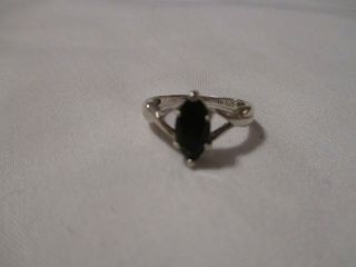Vintage Sterling Silver Dark Blue Marquise Sapphire Solitaire Ring - Sz 5