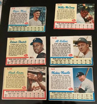 1962 Post Cereal Baseball: Aaron,  Mantle,  Clemente,  Maris,  Mccovey,  Killebrew