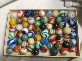 63 (sixty Three) Old Vintage Marbles Various Sizes And Colors