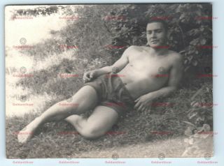 Shirtless Handsome Guy Man Muscle Swimmers Gay Int Vtg Photo Bulge